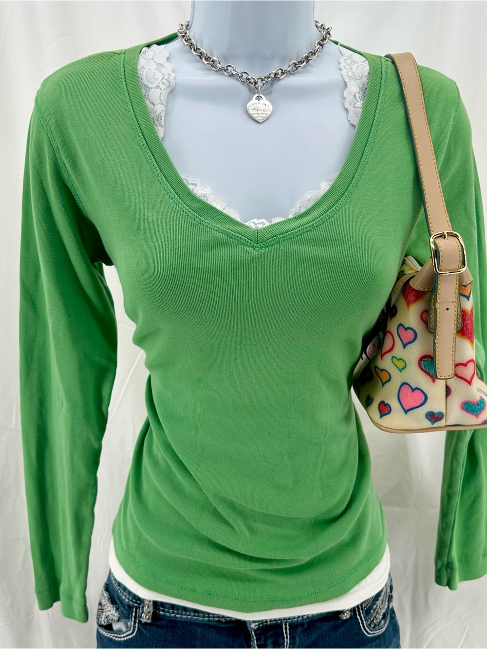 Coquette Elena Gilbert Core 2000s Green V neck Long Sleeve